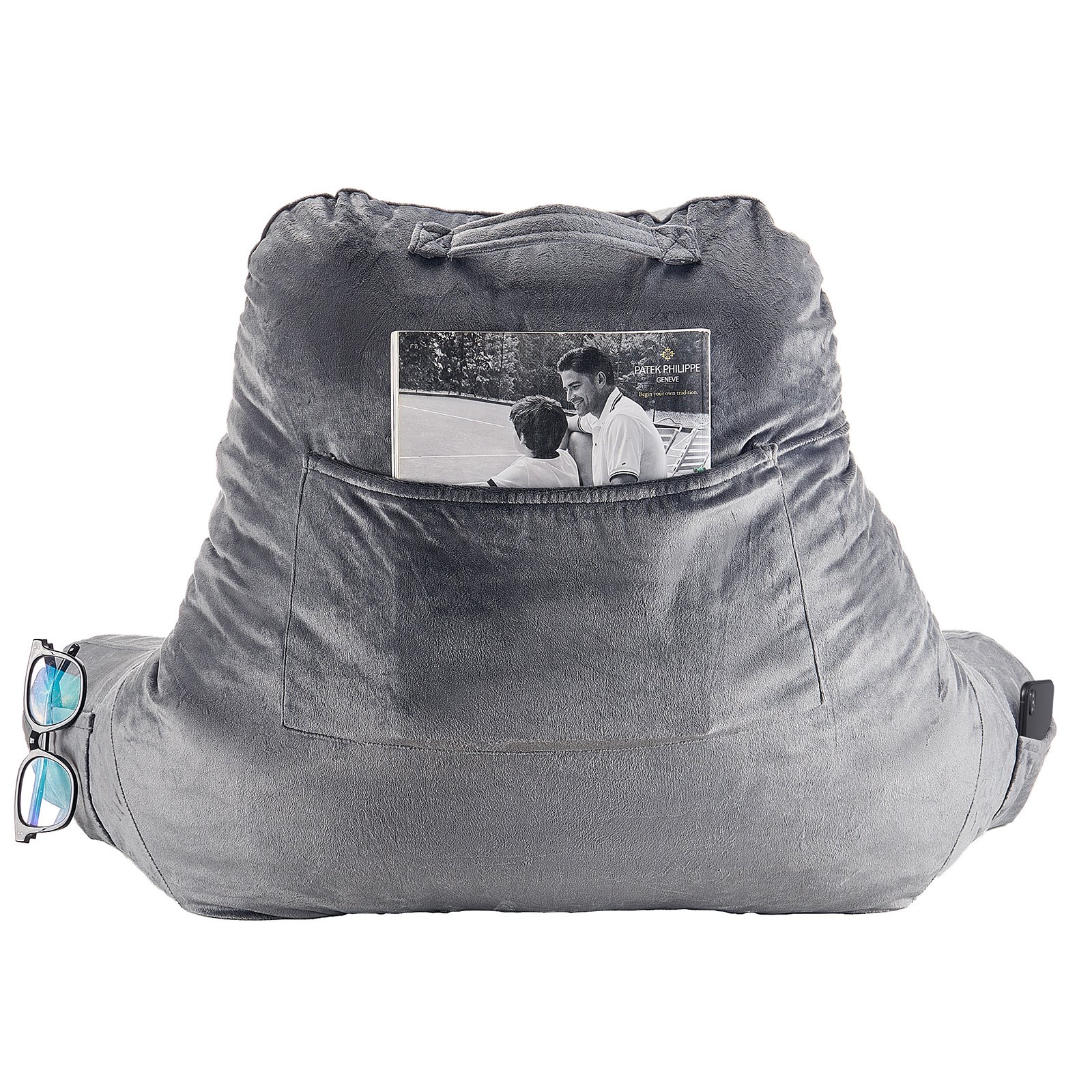 VEVOR Lesekissen Bettkissen (Groß) mit geschreddertem Memory-Schaum, Rückenkissen (381 x 508 x 254 mm) mit 3 Taschen & waschbarem kurzem Samttuch, Oberseite mit Griff, zum Fernsehen Lesen Spielen