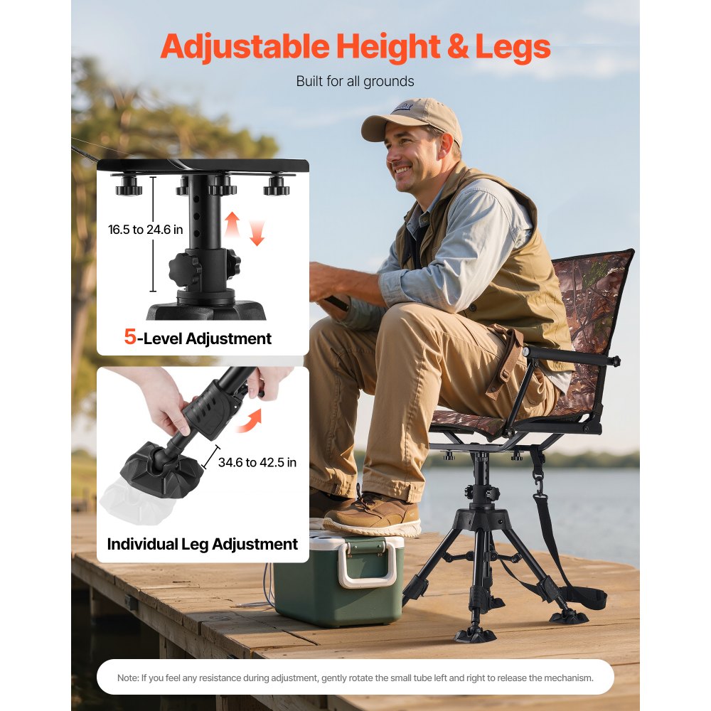 VEVOR Faltstuhl Campingstuhl Anglerstuhl mit Armlehnen, höhenverstellbarer Klappstuhl Gartenstuhl (158 kg belastbar) 360° geräuschlos drehbar, 420-625 mm (Sitzhöhe) für Picknick Garten Outdoor