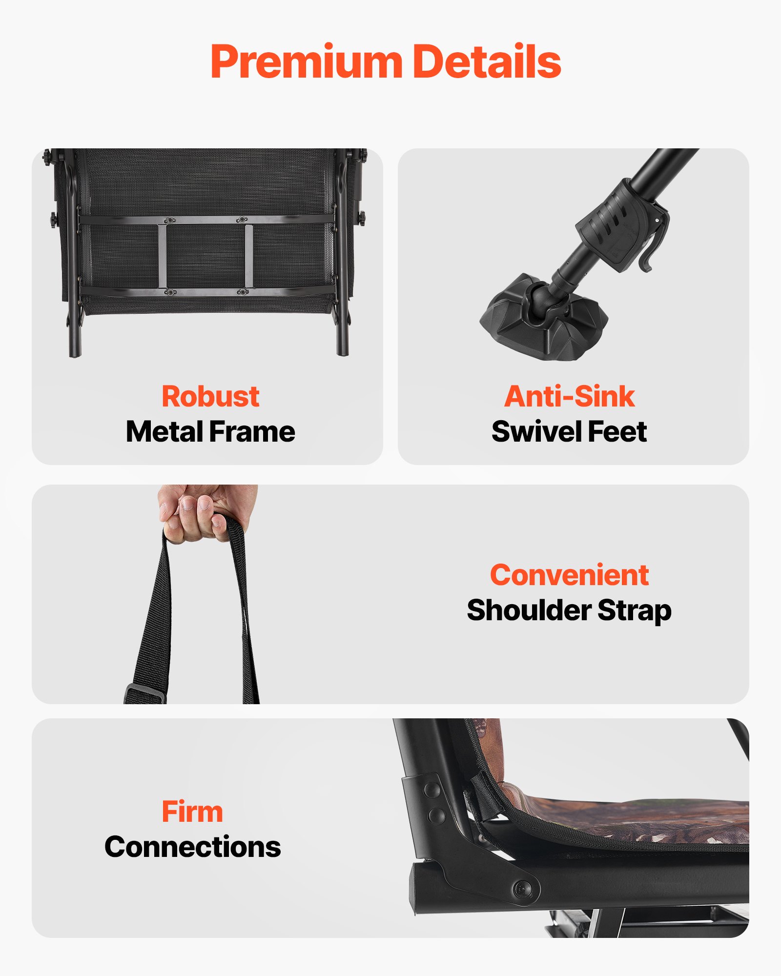 VEVOR Hunting Chair, 360° Silent Swivel, Foldable Portable Blind Chair, Heavy-Duty Steel Frame Ground Stool Seat, with Armrests, Cover, Anti-Sink Feet, Height Adjustable, 158 Kg Capacity for Camping