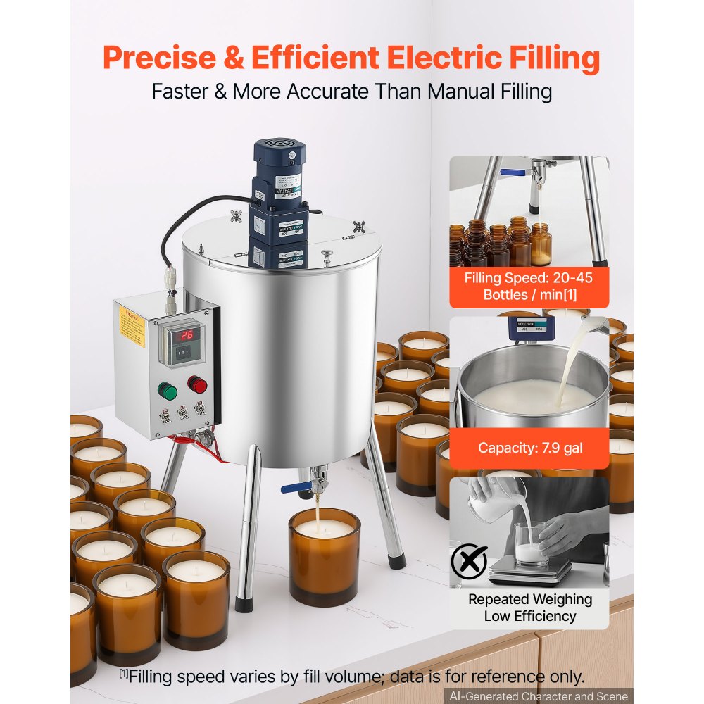 VEVOR Elektrische Abfüllmaschine Flaschenabfüllmaschine mit 30L Trichter, Abfüllanlage für Kerzenwachs & Kosmetik, Edelstahlgehäuse, Heiz- & Mischfunktion, Temperaturregelung, T-förmiges Mischmesser