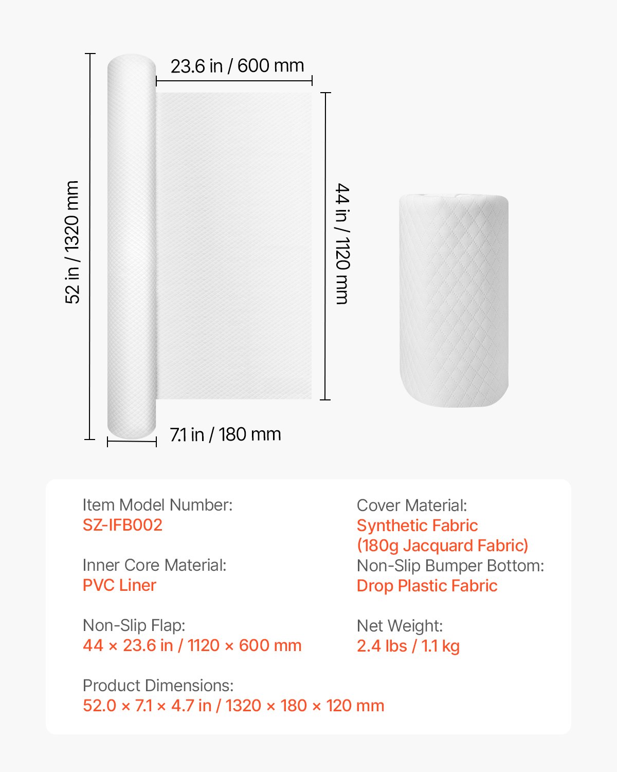 VEVOR Rausfallschutz Bett 1320x180x120mm, aufblasbares Bettschutzgitter mit Sicherheitsklappe, 2x Bettgitter mit Unterseite & maschinenwaschbarem Bezug für Einzel-, Voll-, Queen- & Kingsize-Betten