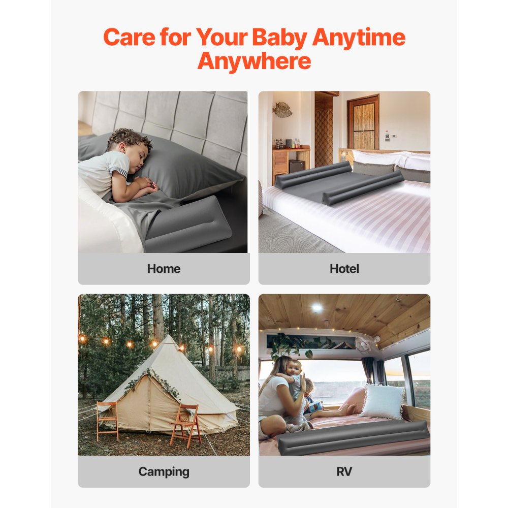 VEVOR Rausfallschutz Bett 1323x690x160 mm, aufblasbares Bettschutzgitter mit Sicherheitsklappe, TPU-Bettkantenschutz Kinderbett für Einzel-, Doppel- & Queen-King-Betten, leicht & tragbar