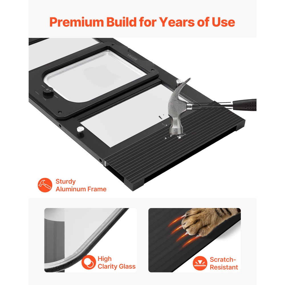 VEVOR Katzenklappe Katzentür Anpassbar an Fensterbreiten (686-813 mm), Wetterfeste Haustiertür mit 4 sicheren Verriegelungsmodi & Aluminiumrahmen & Hochtransparentem Glas & Magnetverschluss, Schwarz