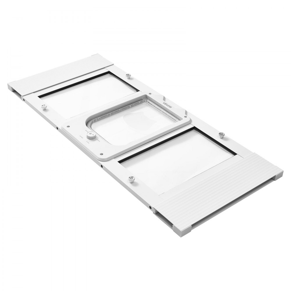 VEVOR Katzenklappe Katzentür Anpassbar an Fensterbreiten (787-914 mm), Wetterfeste Haustiertür mit 4 sicheren Verriegelungsmodi & Aluminiumrahmen & Hochtransparentem Glas & Magnetverschluss, Weiß
