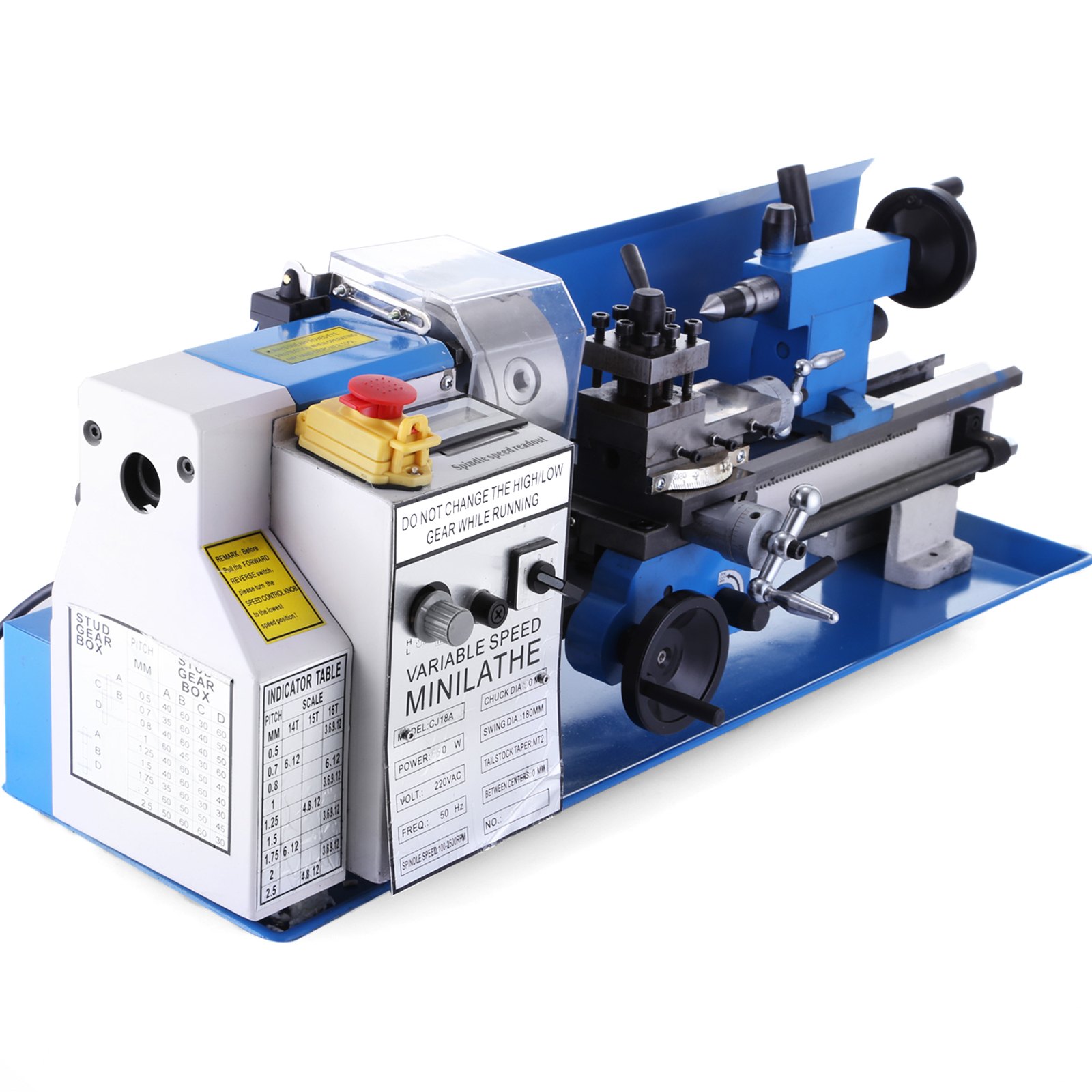 VEVOR Drechselbank 550 W, Mini-Drehmaschine CJ18A, Metalldrehmaschine 220 V,drechselbank bohrmaschine, Fräsmaschine mit 4-Backen-Futter/MT2 Reitstock, Variable Geschwindigkeiten 50 bis 2500 U/min