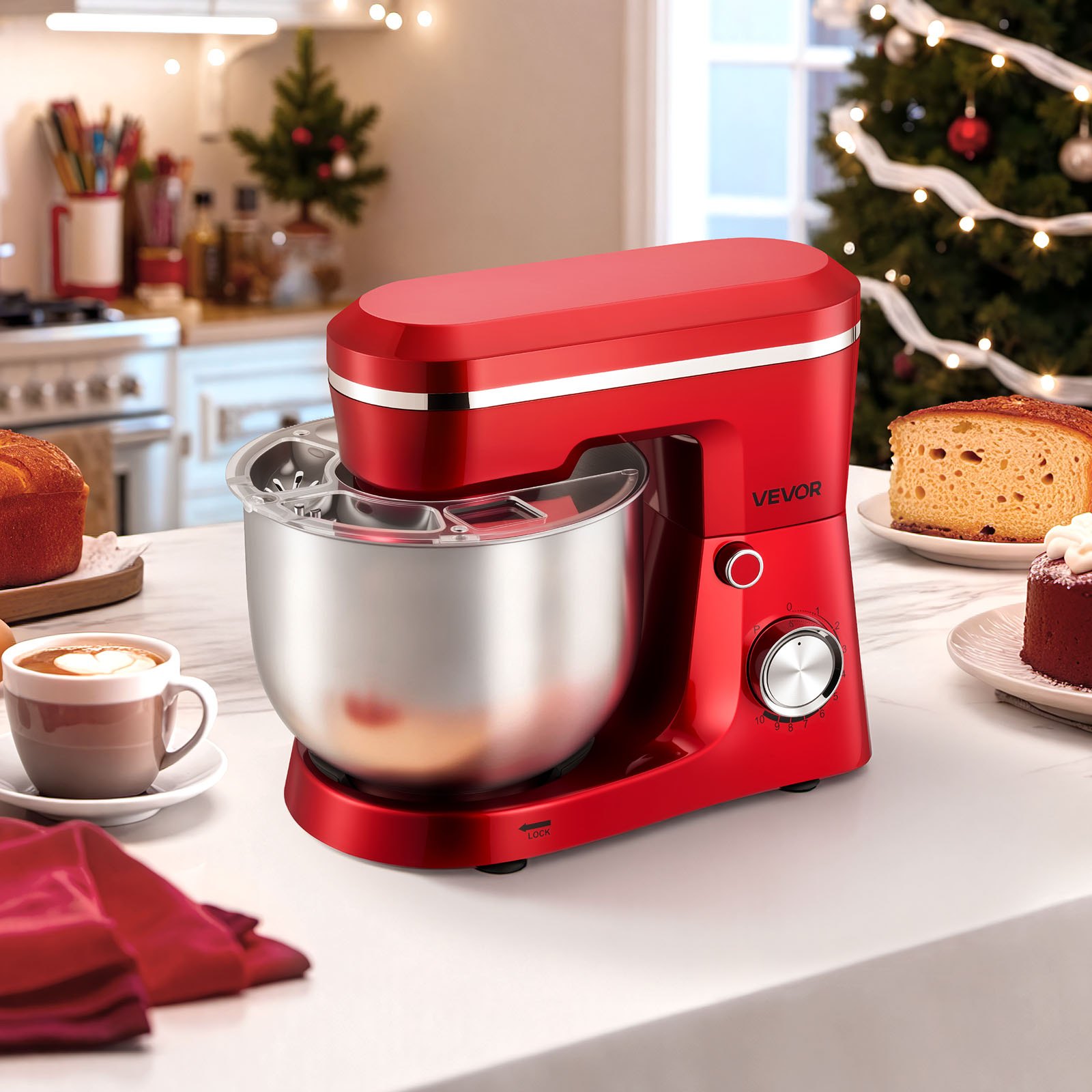 VEVOR Knetmaschine Küchenmaschine zum Backen, 1500 W Teigmaschine mit Edelstahlschüsseln (4,2 + 5,7 L) & Knethaken & Rührbesen & Schneebesen, 10-Gang einstellbare kippbare Rührmaschine Standmixer