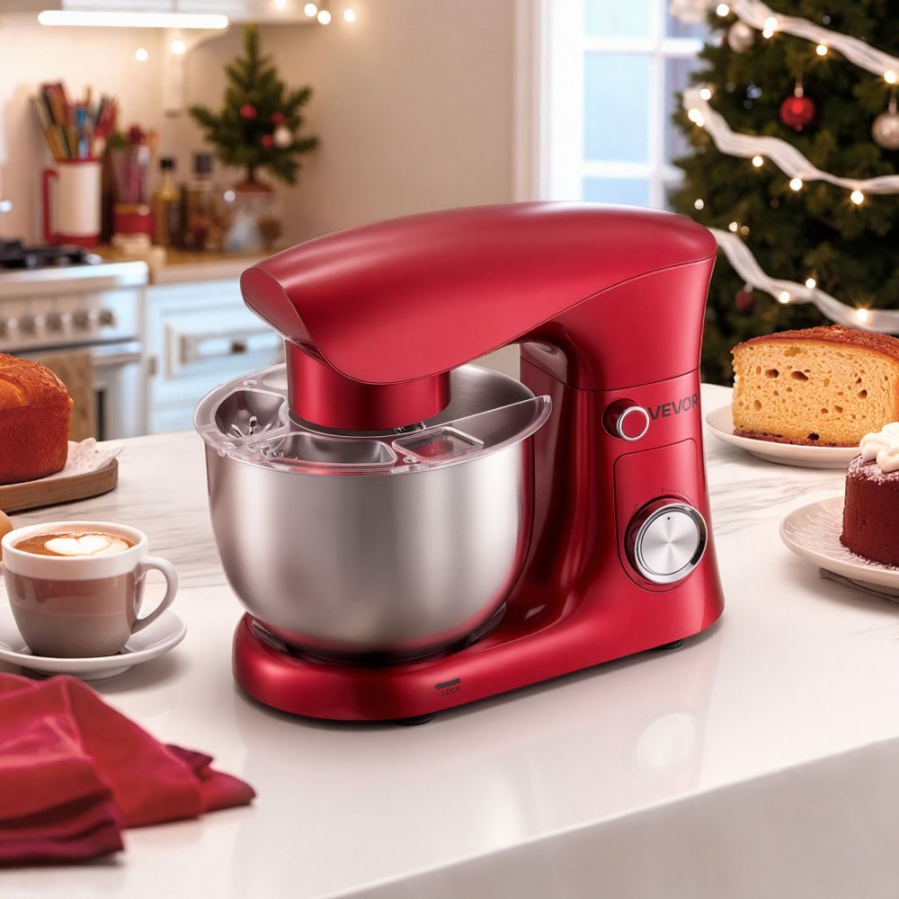 VEVOR Knetmaschine Küchenmaschine zum Backen, 1500 W Teigmaschine mit Edelstahlschüssel (4,2 L) & Knethaken & Rührbesen & Schneebesen, 10-Gang einstellbare kippbare Rührmaschine Standmixer