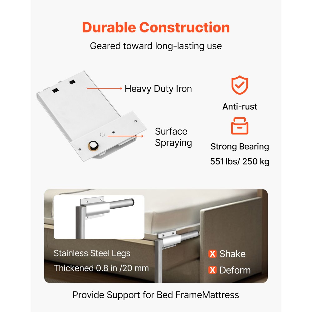 VEVOR Murphy Mount Wall Spring Mechanism, Robust Support Hardware Kit for Queen Size Beds (Horizontal), White
