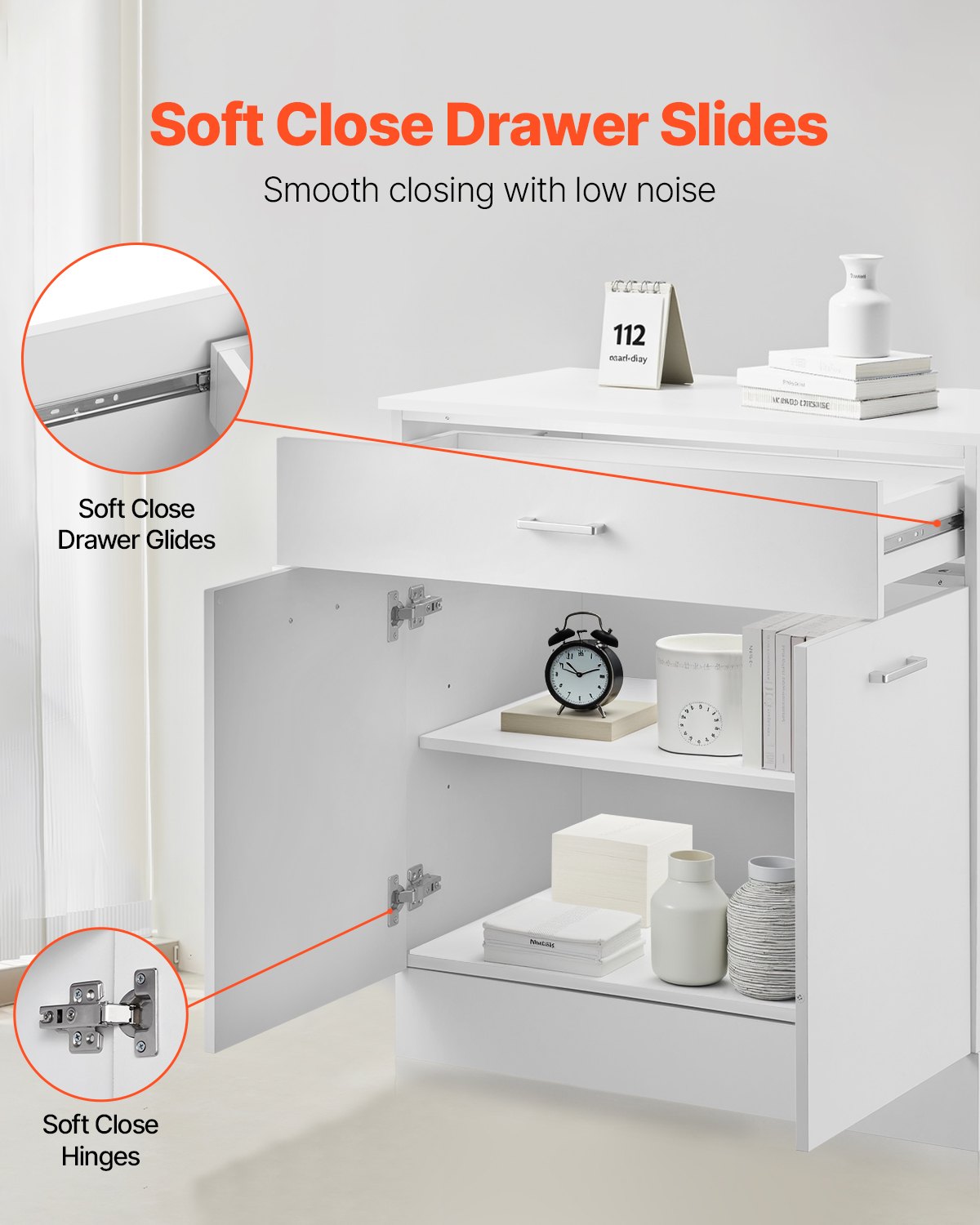 VEVOR weißer Unterschrank Küchenschrank mit Schubladen (800 x 475 x 816 mm) Schubladen-Unterschrank, Montagefertiger Schrank mit Soft-Close-Türen & verstellbarem Regal, für Haushalt Büro