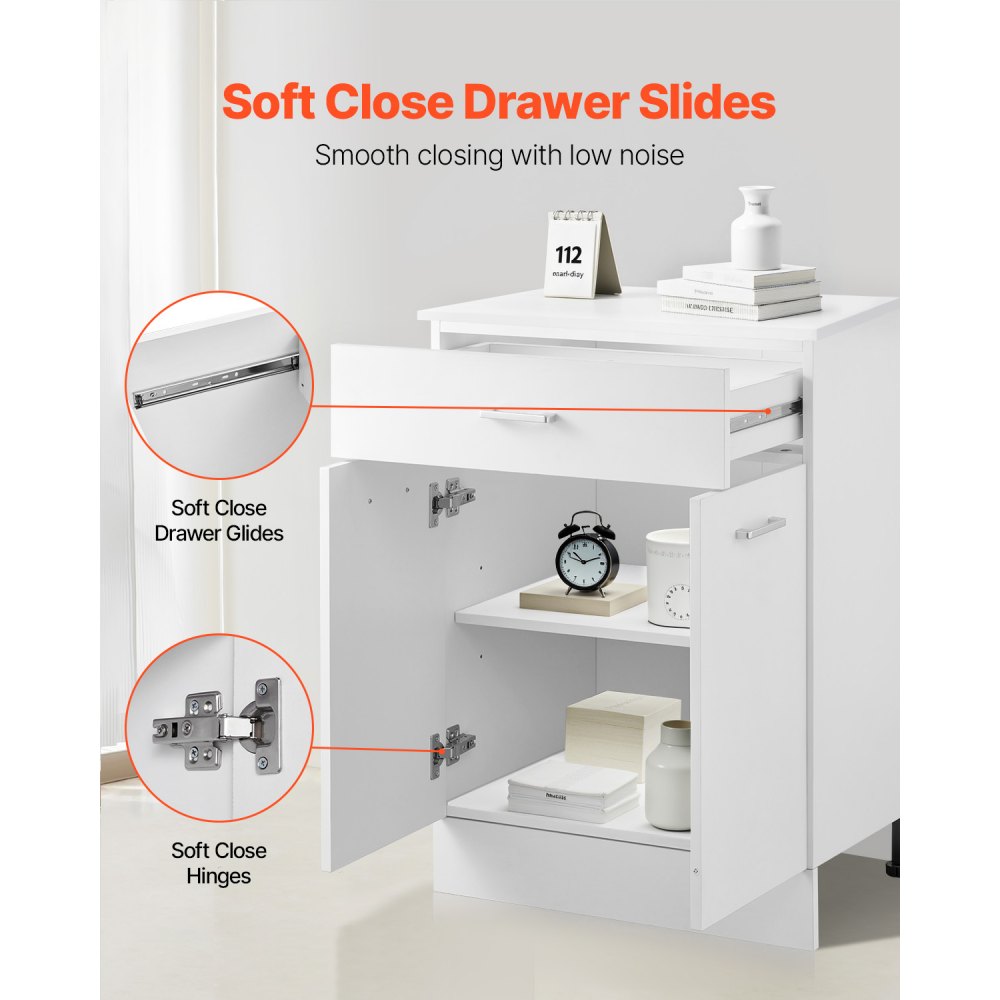VEVOR weißer Unterschrank (600 x 477 x 816 mm) mit Schublade unmontierter Schubladen-Unterschrank, Montagefertiger Schrank mit Soft-Close-Türen & verstellbarem Regal, für Haushalt Büro