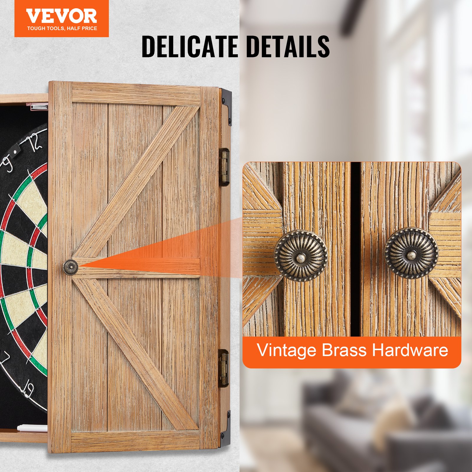 VEVOR Solid Wood Dartboard Cabinet Set, Official Size Concealable Cabinet with Cricket Accessories (Dartboard Not Included)