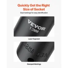 VEVOR Schlag-Steckschlüsselsatz 3/8 Zoll, 26-teilig, Schlag-Stecknüsse, tiefe/Standard-Stecknüsse, 6-Kant-Stecknüsse, robuste Konstruktion, Cr-V-Steckschlüsselsatz Schlag metrisch 7-19 mm