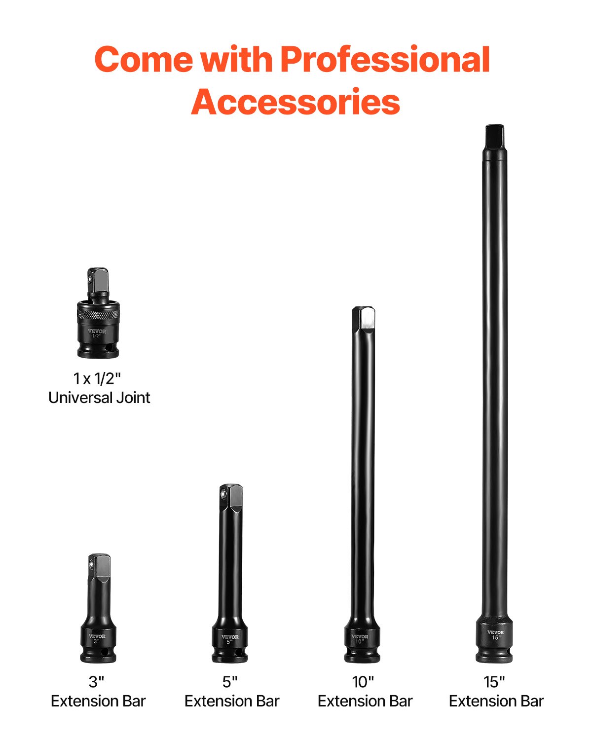 VEVOR Schlag-Steckschlüssel-Set 1.27cm, 43-teiliges Schlag-Steckschlüssel-Set, Standard-Steckschlüssel-Sortiment, 12,7 mm Steckschlüsselsatz, 6-Punkt-Steckschlüsselsätze, Metrisch 9–30mm