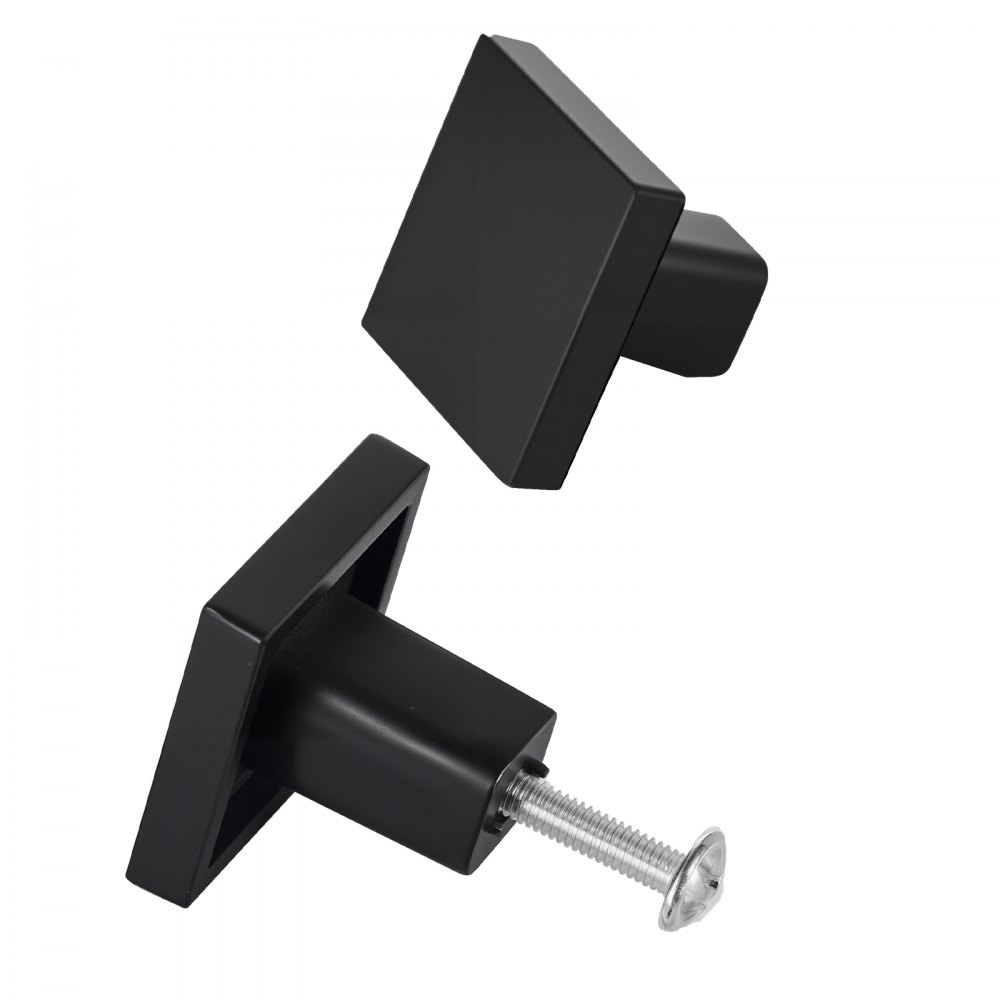 VEVOR Cabinet Knobs, 10 Pack, 30 mm Black Zinc Alloy Drawer Pulls & Door Handles, Square Kitchen Solid Knobs Dresser Handles, Cupboard Hardware with Screws for Kitchen Bathroom Closet Cabinets Drawers