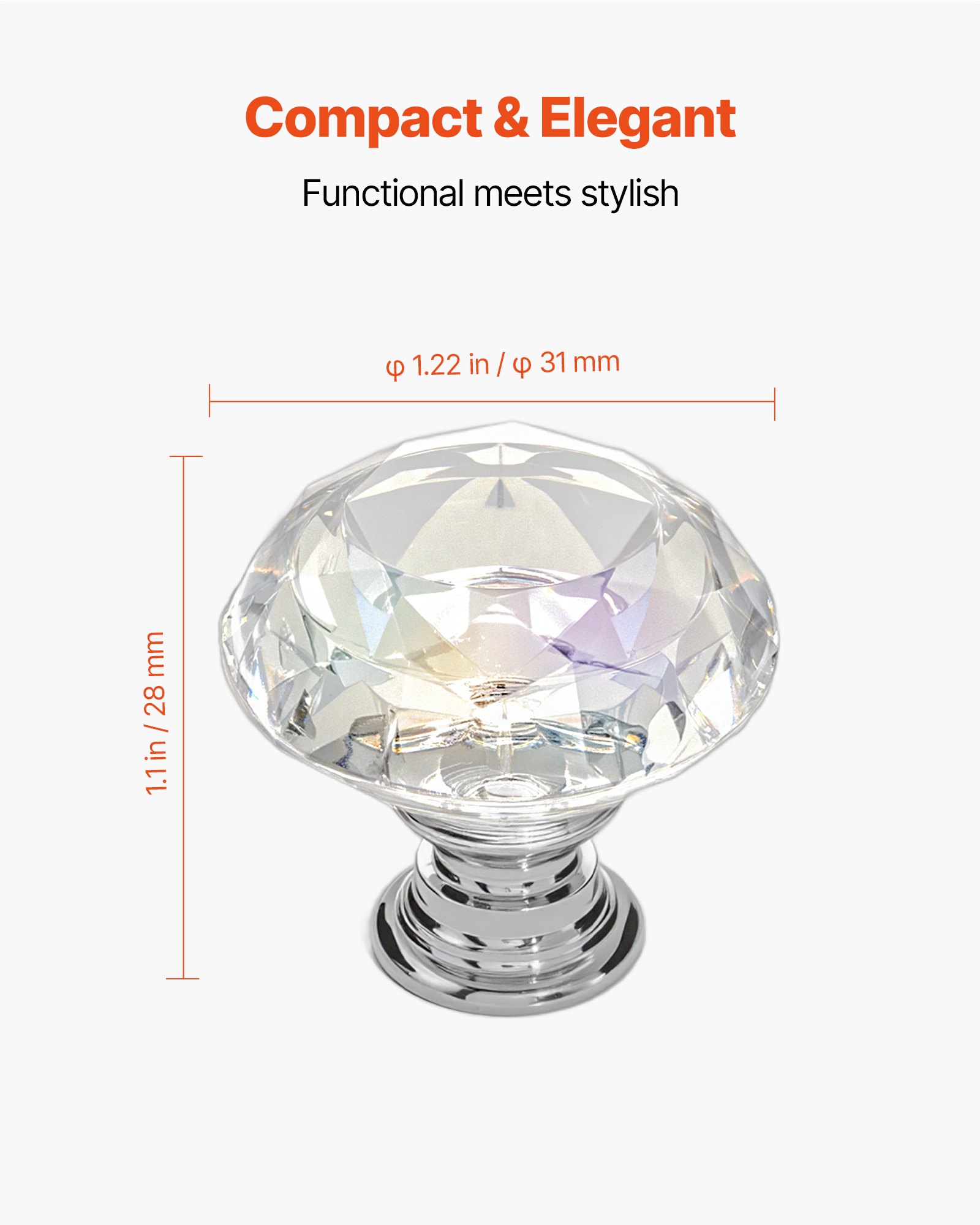 VEVOR Möbelknöpfe, 12er-Pack, 31 mm Schrankknöpfe aus Acryl & Zinklegierung, Schubladenknöpfe, massive Küchenknöpfe in Diamantform, Knauf mit Schrauben für Badezimmer, Schränke, Schubladen