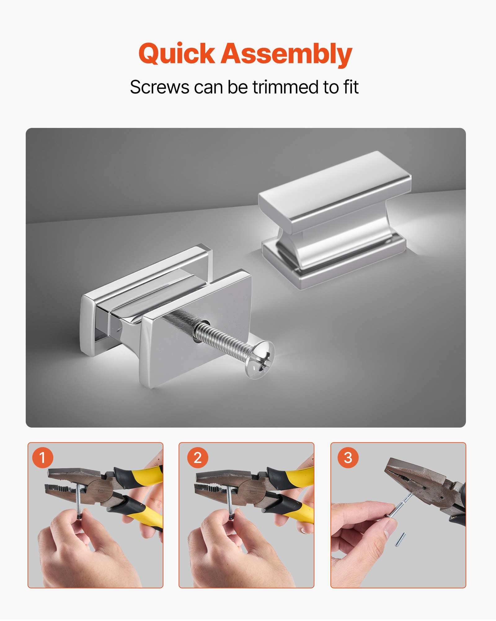 VEVOR Schrankknöpfe, 10er-Pack, 3,6 cm große Schubladengriffe aus Zinklegierung, rechteckige massive Küchenkommodenknöpfe, Schrankbeschläge mit Schrauben für Badezimmerschränke, Schubladen, Chromfarbe