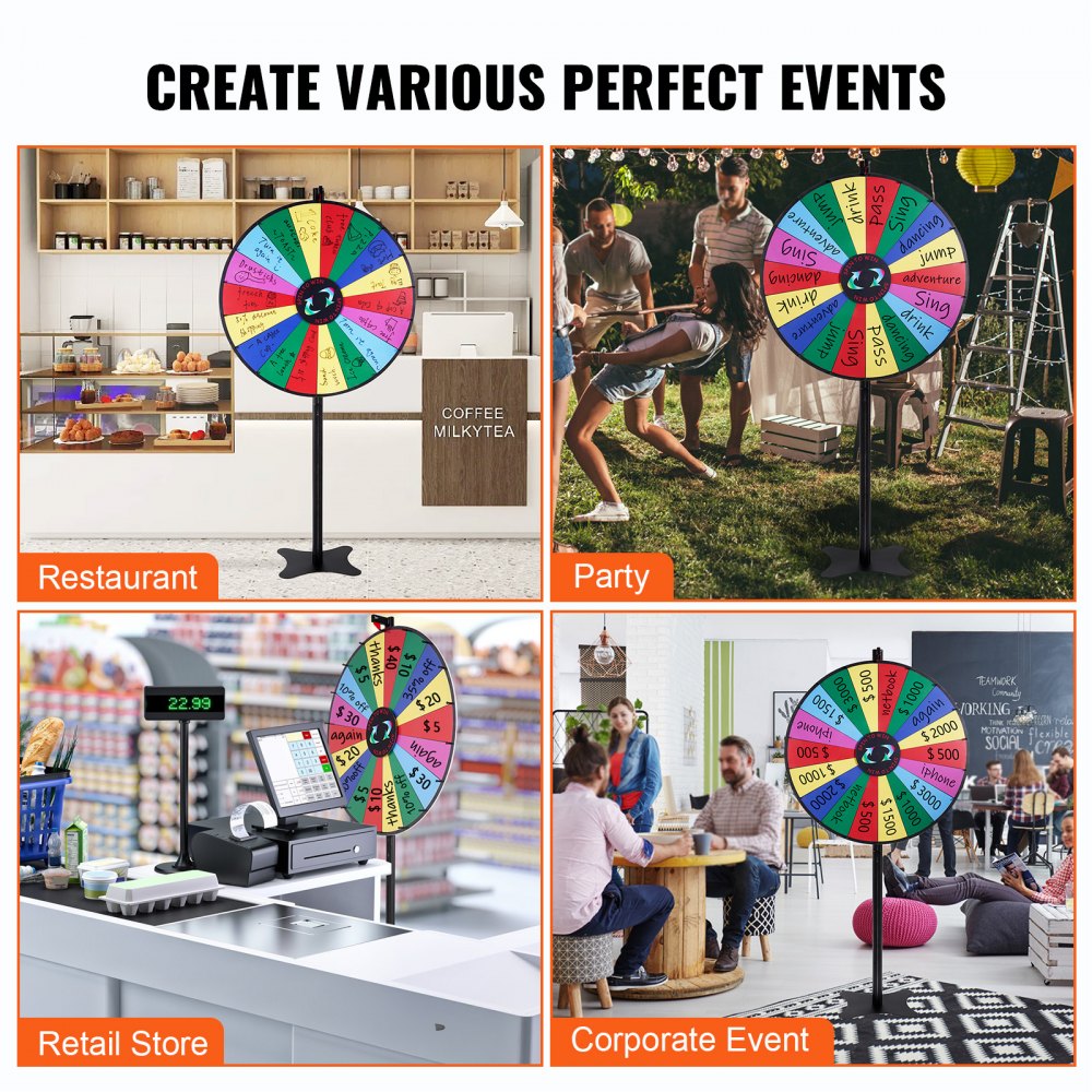VEVOR 91 cm Wheel of Fortune with 18 compartments, Roulette wheel with dry-erase pen & 2 markers, for setting up on the table or on the floor, for games of chance for parties, pubs, etc.