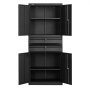 VEVOR Metal Storage Cabinet, 81.5 kg Shelf Load Capacity, 1800 mm Tall Garage Tool Storage Cabinet with 4 Locking Doors and Adjustable Shelves, 2 Drawers, for Garage, Home, Office, Utility Room, Black