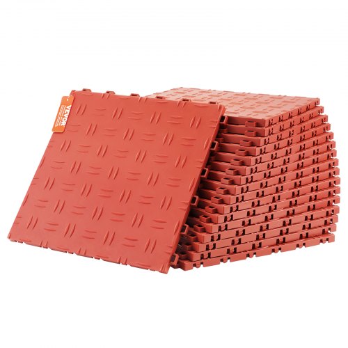 VEVOR Garagen-Bodenbeschläge, 305 x 305 x 13,4 mm, 50er-Set Industrieboden, rutschfeste doppelseitige Struktur-Garagenboden, für Garagen, Keller, Reparaturwerkstätten, Rot
