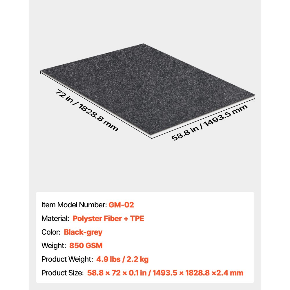VEVOR Garagenbodenmatte 1493,52 x 1828,8 x 2,4 mm Werkstattboden 820-850 g/m² Garagenboden Filz & TPE Öl Auffangmatte Garagenmatte Servicematte Bodenschutz Bodenplatten für Garage