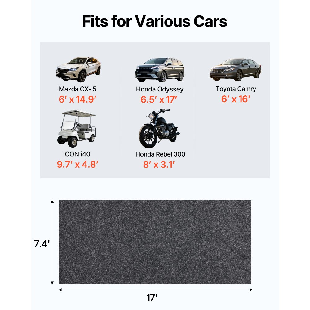 VEVOR Garagenbodenmatte 2235,2 x 5181,6 x 2,4 mm Werkstattboden 820-850 g/m² Garagenboden Filz & TPE Öl Auffangmatte Garagenmatte Servicematte Bodenschutz Bodenplatten für Garage