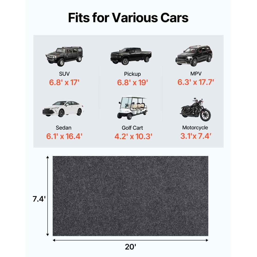 VEVOR Garagenbodenmatte 2235,2 x 6096 x 2,4 mm Werkstattboden 820-850 g/m² Garagenboden Filz & TPE Öl Auffangmatte Garagenmatte Servicematte Bodenschutz Bodenplatten für Garage