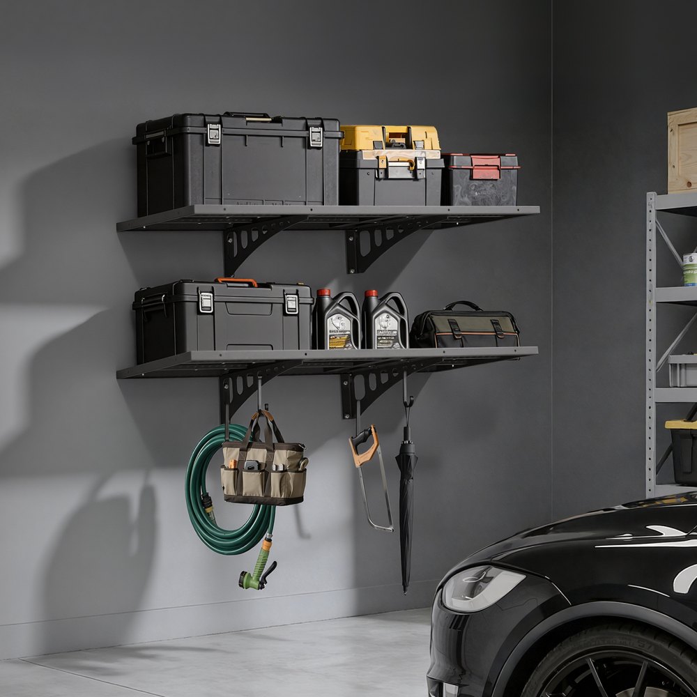 VEVOR 2er-Set Garagenregal 1219x503x200 mm Werkzeugaufbewahrung 127 kg pro Schicht Werkzeughalter Wand 1219x503 mm Regalfläche Aufbewahrungsregale Metallregal Werkzeug Organizer Wandregale