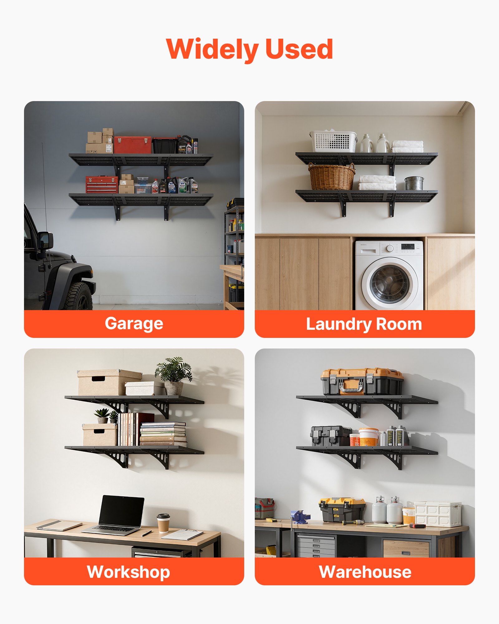 VEVOR 2er-Set Garagenregal 1219x503x200 mm Werkzeugaufbewahrung 127 kg pro Schicht Werkzeughalter Wand 1219x503 mm Regalfläche Aufbewahrungsregale Metallregal Werkzeug Organizer Wandregale