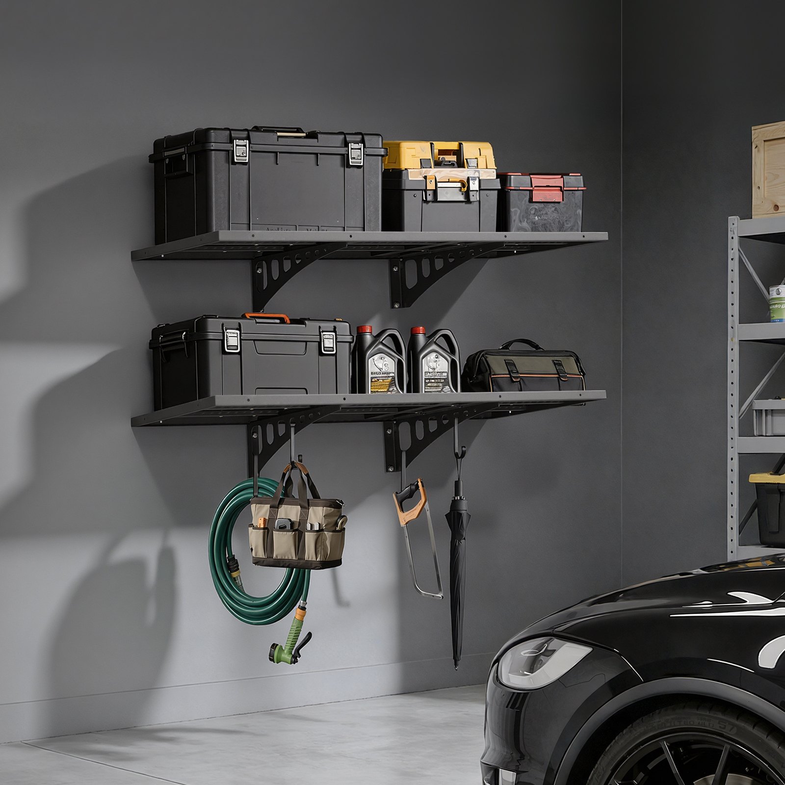 VEVOR 2er-Set Garagenregal 1219x503x200 mm Werkzeugaufbewahrung 127 kg pro Schicht Werkzeughalter Wand 1219x503 mm Regalfläche Aufbewahrungsregale Metallregal Werkzeug Organizer Wandregale