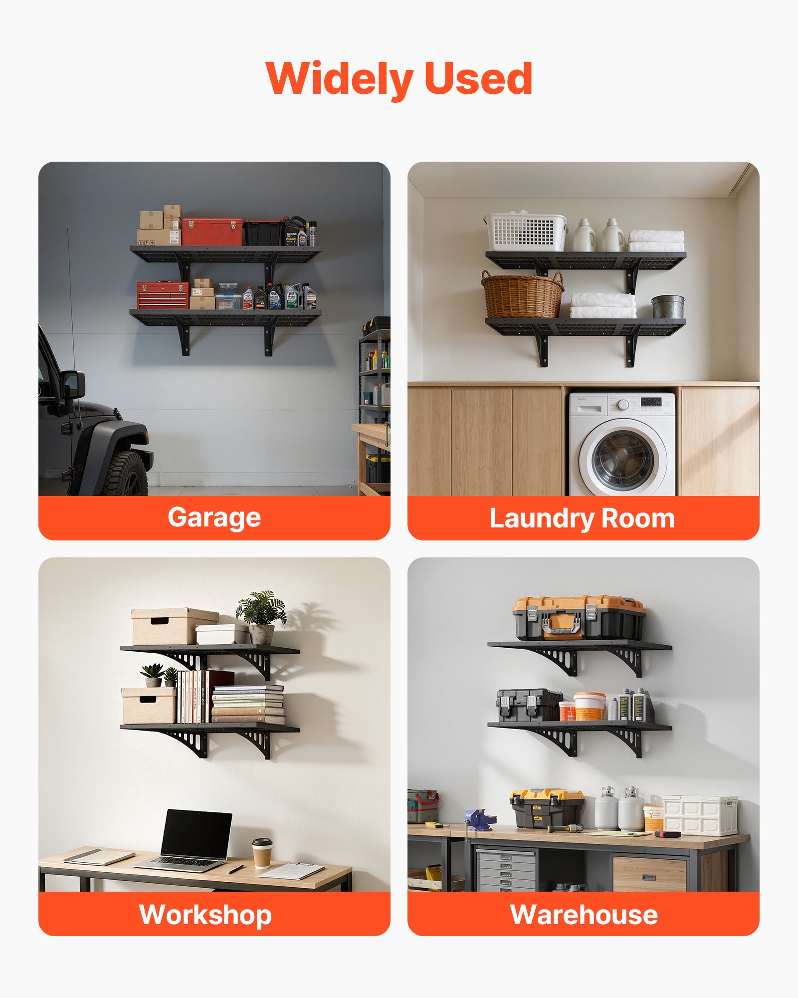 VEVOR 2er-Set Garagenregal 914x615x225 mm Werkzeugaufbewahrung 127 kg pro Schicht Werkzeughalter Wand 914x615 mm Regalfläche Aufbewahrungsregale Metallregal Werkzeug Organizer Wandregale