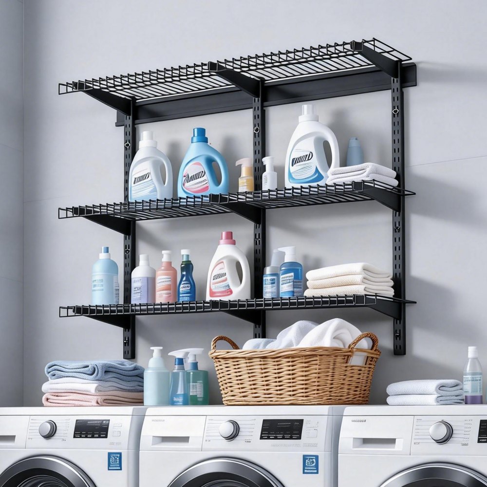 VEVOR 3-Tier Heavy Duty Wall Garage Shelving, 275 x 914 mm Steel Wall Mounted Shelving Unit, 275 x 914 mm Per Shelf Floating Storage Metal Rack for Garage with 204 kg Total Weight Capacity, Black