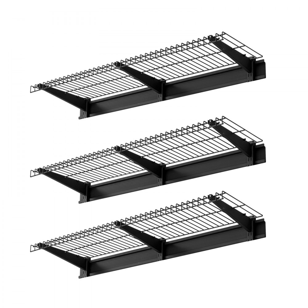 VEVOR 3-Tier Heavy Duty Wall Garage Shelving, 275 x 914 mm Steel Wall Mounted Shelving Unit, 275 x 914 mm Per Shelf Floating Storage Metal Rack for Garage with 204 kg Total Weight Capacity, Black