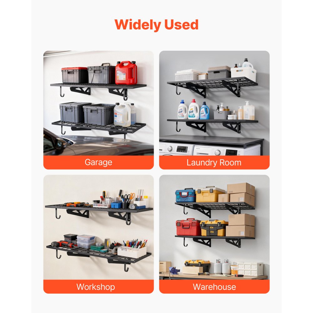 VEVOR 2er-Set Garagenregal 1219x620x210 mm Werkzeugaufbewahrung 113 kg pro Schicht Werkzeughalter Wand 1219x620 mm Regalfläche Aufbewahrungsregale Metallregal Werkzeug Organizer Wandregale