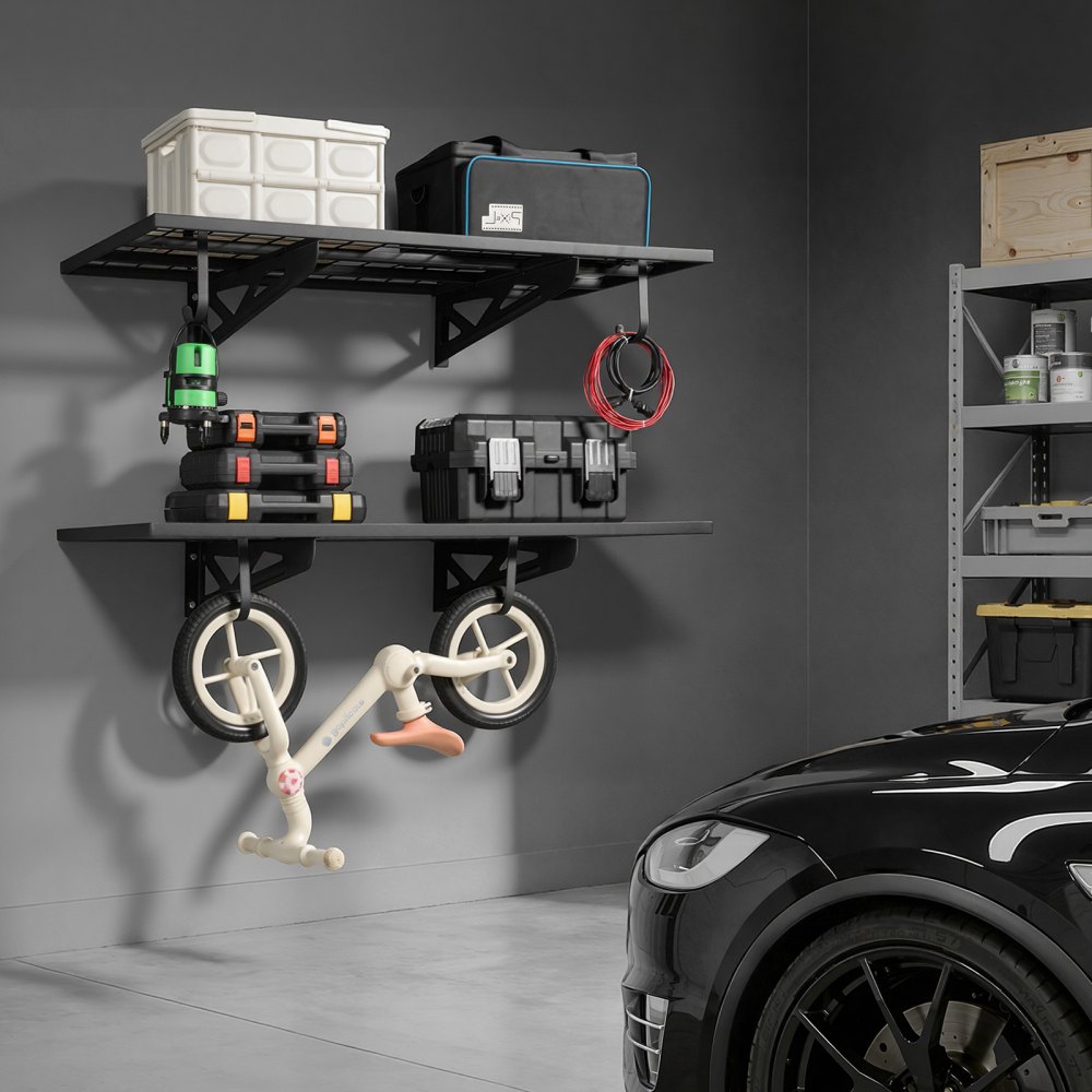 VEVOR 2er-Set Garagenregal 1219x620x210 mm Werkzeugaufbewahrung 113 kg pro Schicht Werkzeughalter Wand 1219x620 mm Regalfläche Aufbewahrungsregale Metallregal Werkzeug Organizer Wandregale