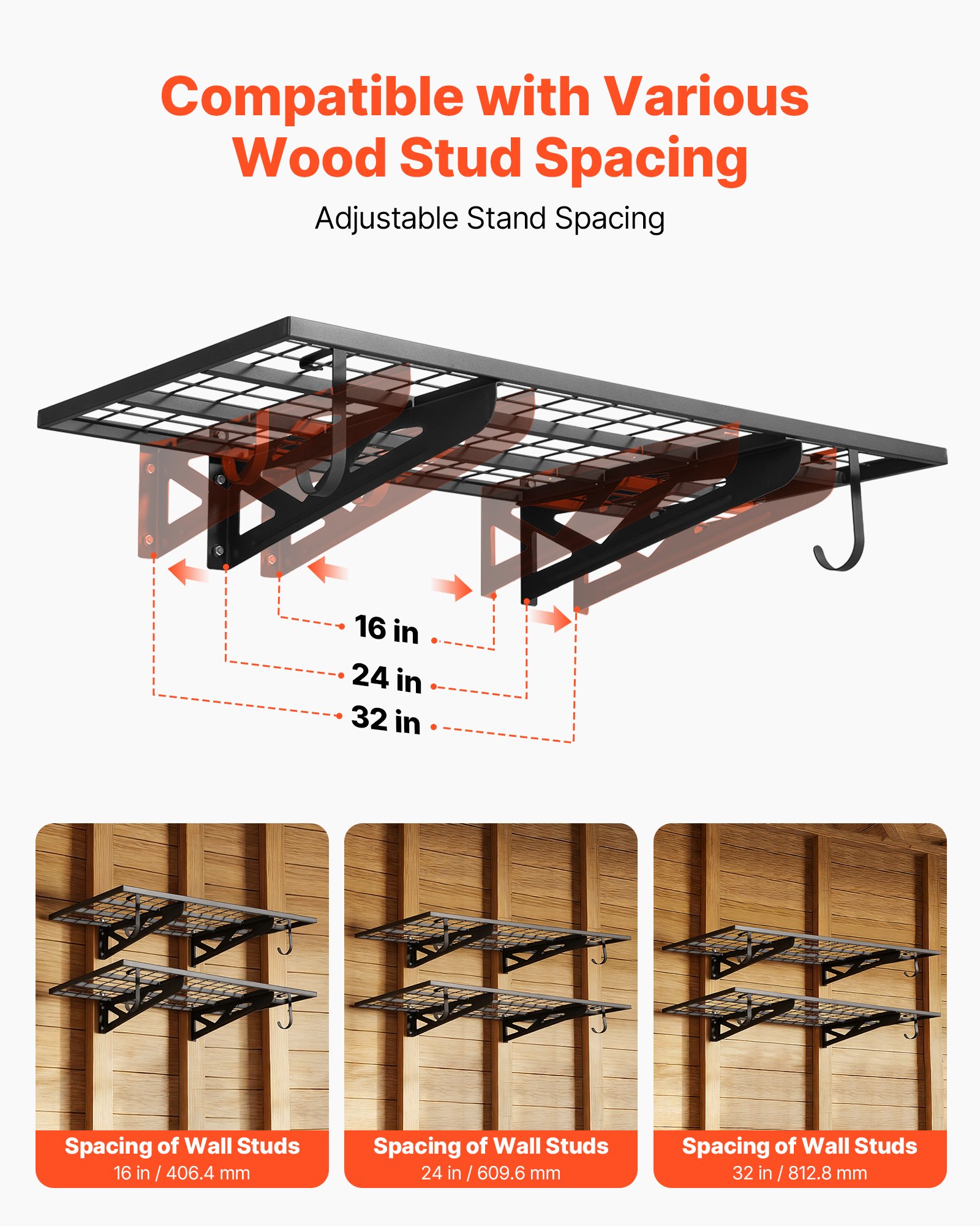 VEVOR 2er-Set Garagenregal 1219x620x210 mm Werkzeugaufbewahrung 113 kg pro Schicht Werkzeughalter Wand 1219x620 mm Regalfläche Aufbewahrungsregale Metallregal Werkzeug Organizer Wandregale