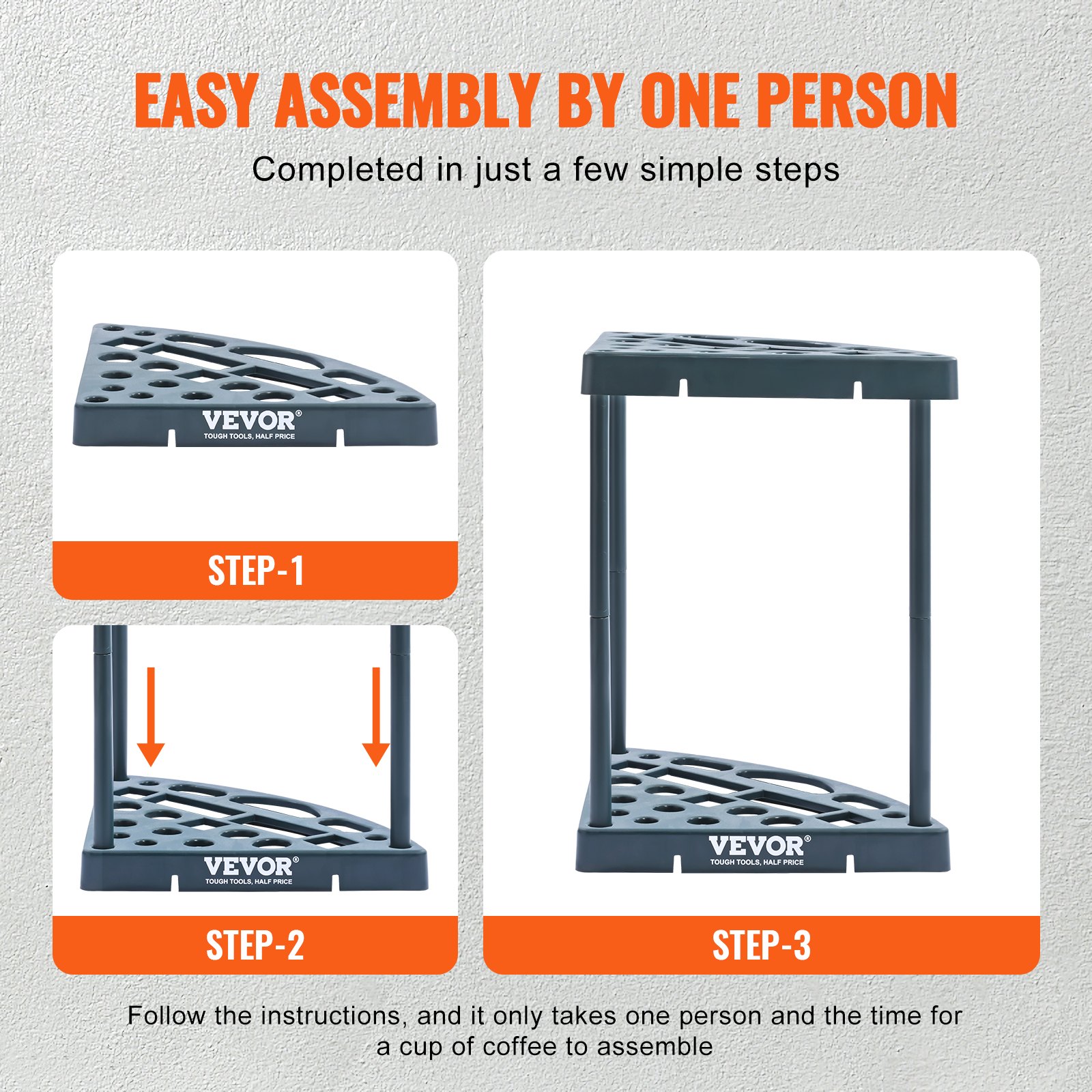 VEVOR Gartengeräte Ständer 43x43x58,5cm Gerätehalter Organizer PP Mehrzweck Gartengeräteaufbewahrungsregal 19 Schlitze Anti-Kipp-System Gartenwerkzeug Halter Besenhalter Garage Garten Zimmer