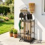 VEVOR Gartengeräte Ständer 440x405x760mm Gerätehalter aus Metall Schwarz, Aufbewahrungsregal für Garage Schuppen Garten, Organizer für Besen Mopp, mit Doppelschichtschlitzen 4 Haken & Nivellierfüßen