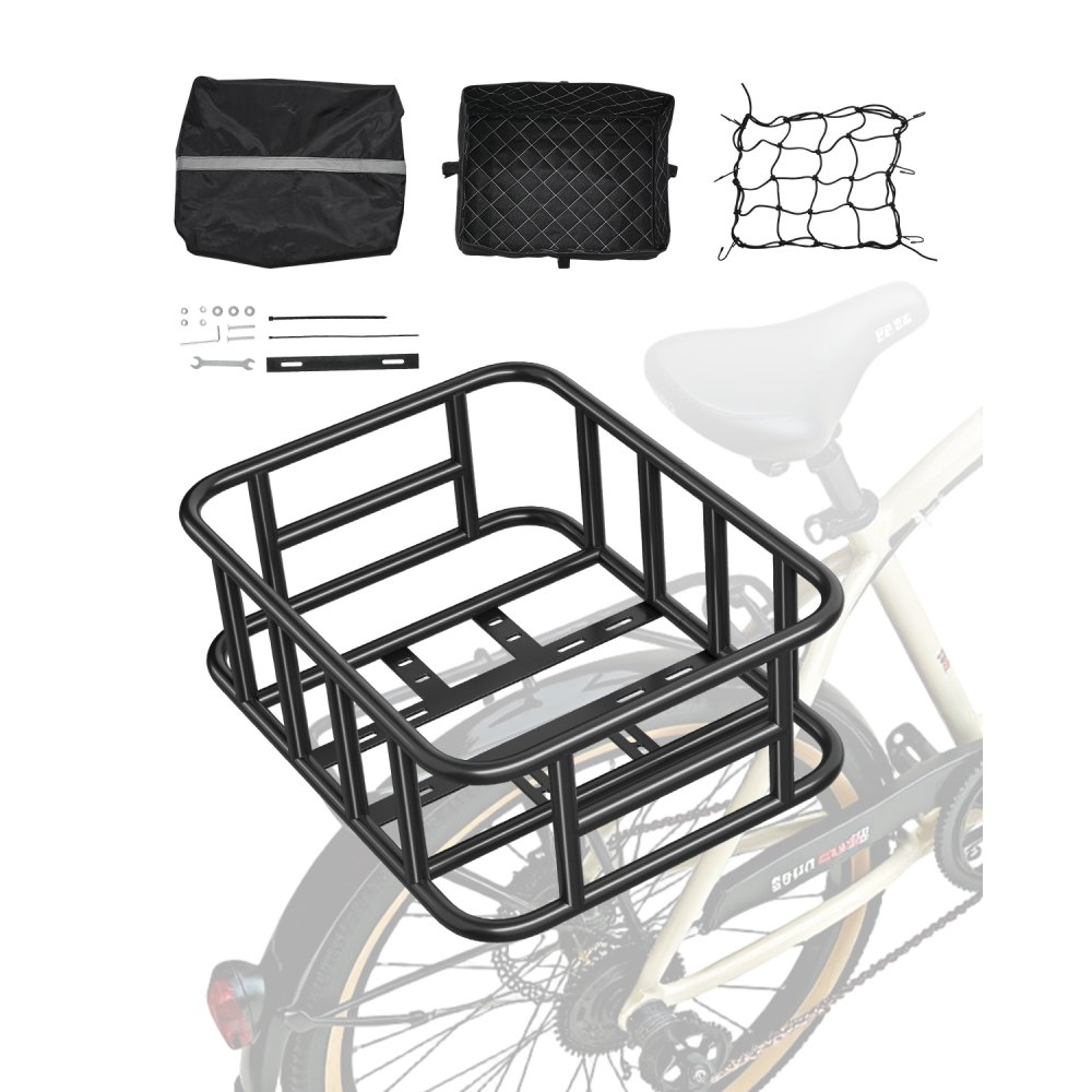 VEVOR Fahrradkorb hinten 435x330x155 mm, Hinterradkorb mit Gepäcknetz & Abdeckung, Gepäckträger zum Transport von Hunden, Haustieren, Obst & Lebensmitteln, Montagewerkzeug im Lieferumfang enthalten
