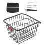VEVOR rear bicycle basket 375x290x250mm, metal wire rear basket with reflective taillight & cover, rear rack basket, fits most bicycle racks