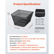 VEVOR Fahrradkorb hinten Hinterradkorb Gepäckträgerkorb Abdeckung 39x31x21cm