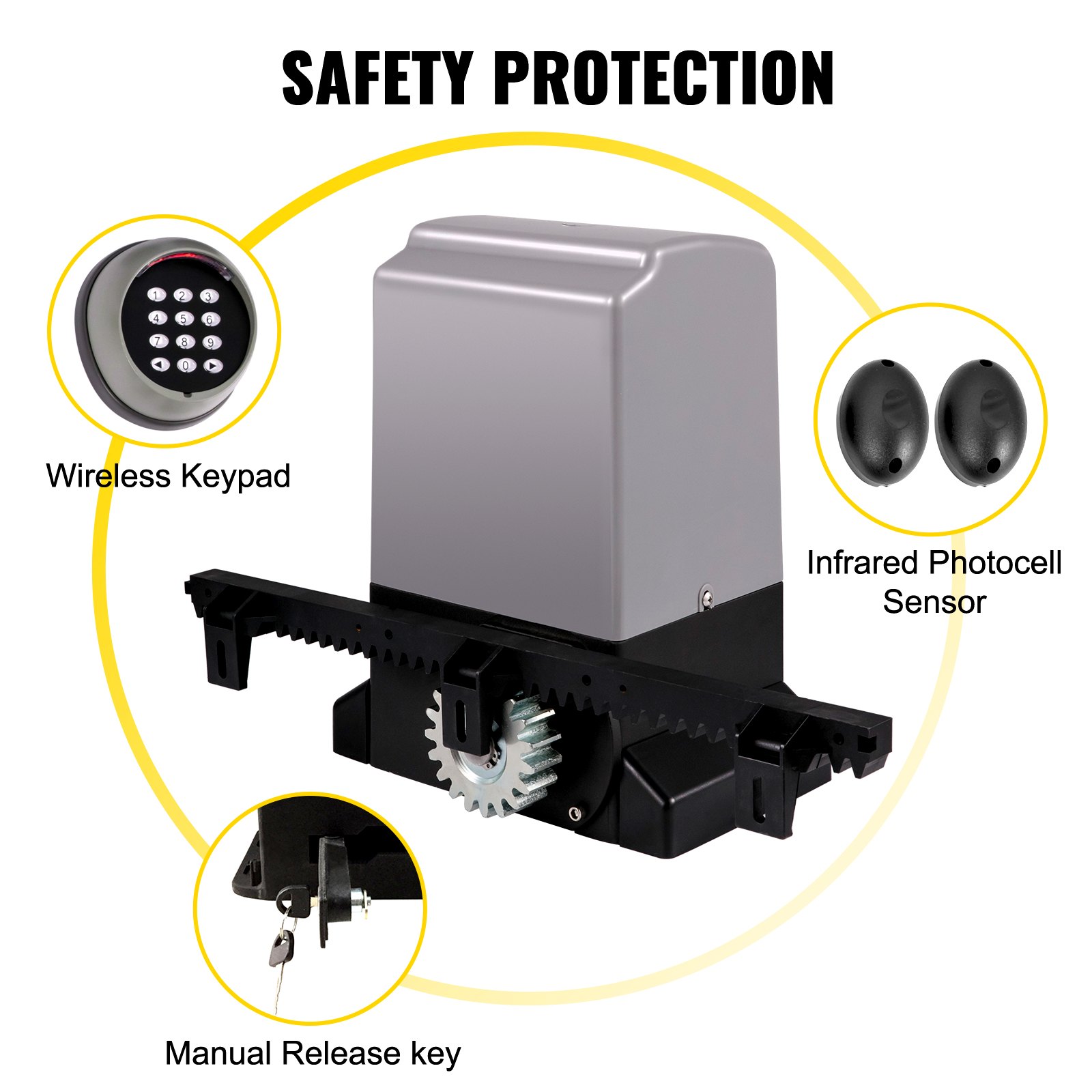 VEVOR sliding gate opener 1800 kg 5 m Automatic sliding gate with 4 remote controls and app control, Electric roller gate motor for driveways Complete hardware security system kit for gate operators