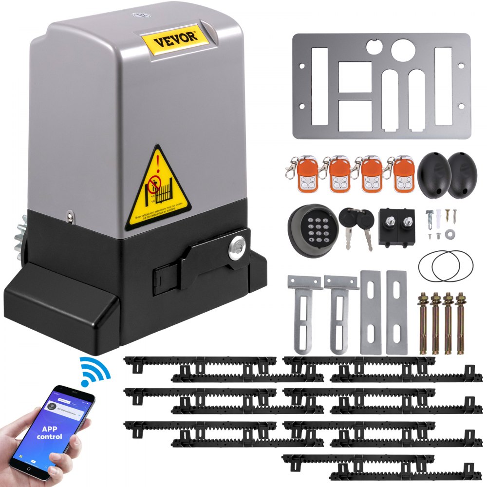 VEVOR Schiebetoröffner, 1800 kg, 7 m, Schiebetorantrieb mit 4 Fernbedienungen und APP-Steuerung, Elektrischer Rolltormotor für Auffahrten, Komplettes Hardware-Sicherheitssystem-Kit für Torantriebe
