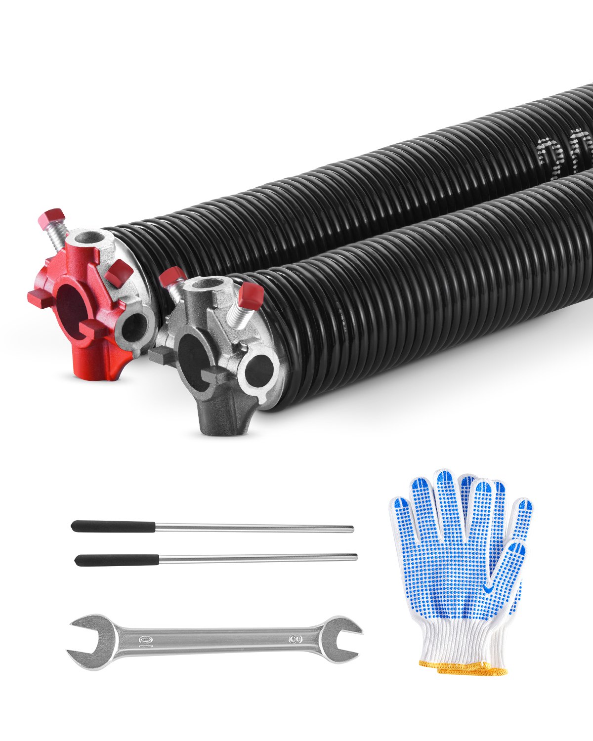 VEVOR Torsionsfedern für Garagentore (Φ 5,26 x Φ 50,8 x 618 mm) 16000 Zyklen, schwarz beschichtet zum Auswechseln, Garagentorfedern mit rutschfesten Wickelstäben & Handschuhen & Montageschlüssel