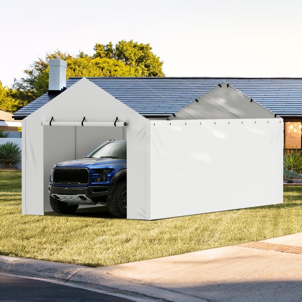 VEVOR Carport Garagenzelt 3 x 6 m, Zeltgarage, wasserdicht und UV-geschützt, Schuppen Auto, einfache Installation mit Spanngurten, weiß (Oberteil und Rahmen nicht im Lieferumfang enthalten)