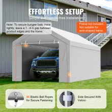 VEVOR Carport Garagezelt, oben + Seitenwand 3 x 6 m, Garagenzelt-Unterstandplane, wasserdicht und UV-geschützt, einfache Installation mit Spanngurten, weiß (Rahmen nicht im Lieferumfang enthalten)