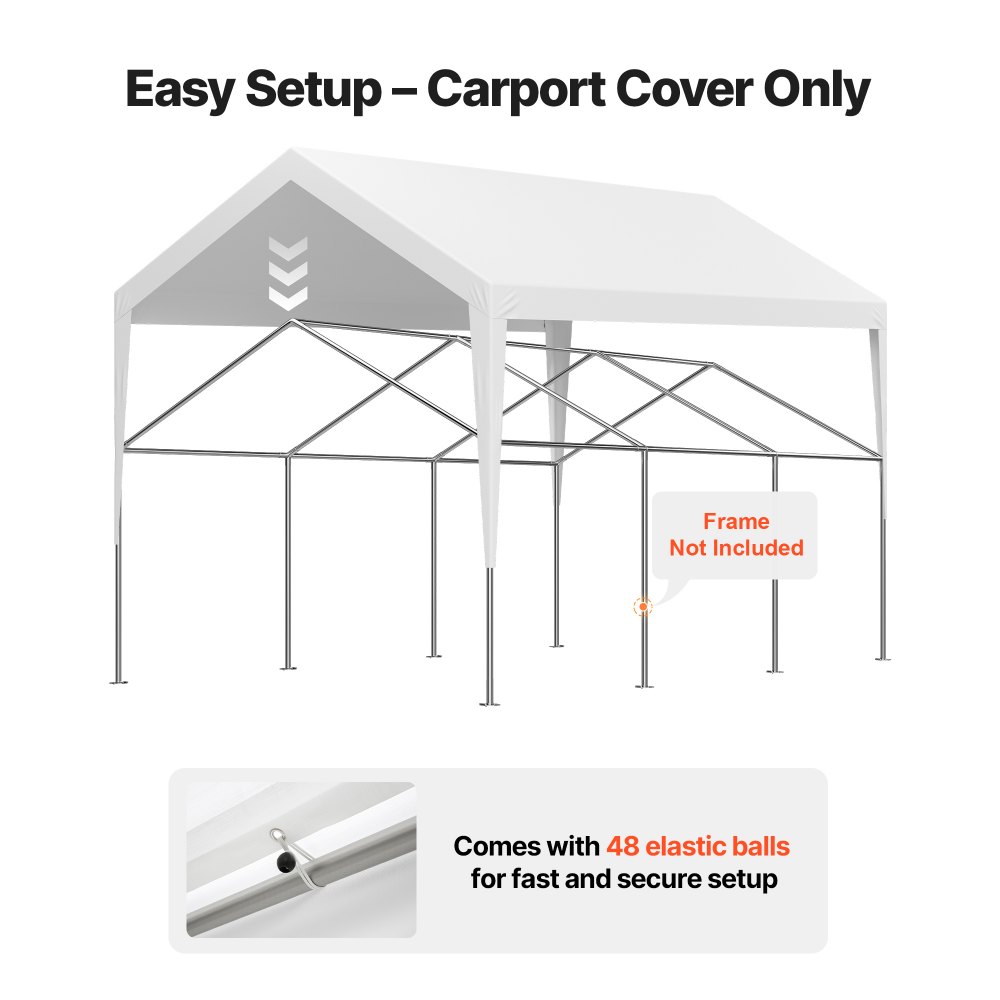 VEVOR Carport-Ersatzdach, 3,65 x 6,09 m, tragbare Garagenzeltplane, UV-beständige Autounterstandsplane, strapazierfähige Carport-Abdeckung, weiß, Rahmen nicht im Lieferumfang enthalten