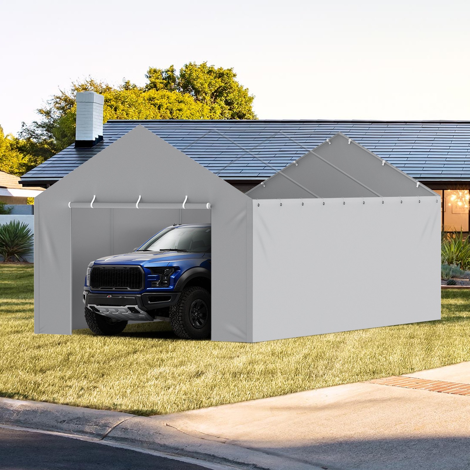 VEVOR Carport-Garagenzelt Seitenwand 610 x 364 cm, Garagenzelt-Unterstandplane, strapazierfähig, wasserdicht und UV-geschützt, grau (Oberteil und Rahmen nicht im Lieferumfang enthalten)
