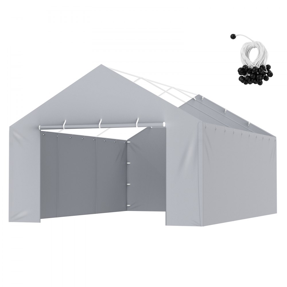 VEVOR Carport-Garagenzelt Seitenwand 606 x 398 x 308 cm, Garagenzelt-Unterstandplane, strapazierfähig, wasserdicht und UV-geschützt, grau (Oberteil und Rahmen nicht im Lieferumfang enthalten)