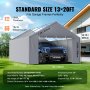 VEVOR-Carport-Überdachung in der Standardgröße 13 x 20 Fuß, passend für Garagenrahmen, Abmessungen und Materialien werden angezeigt.