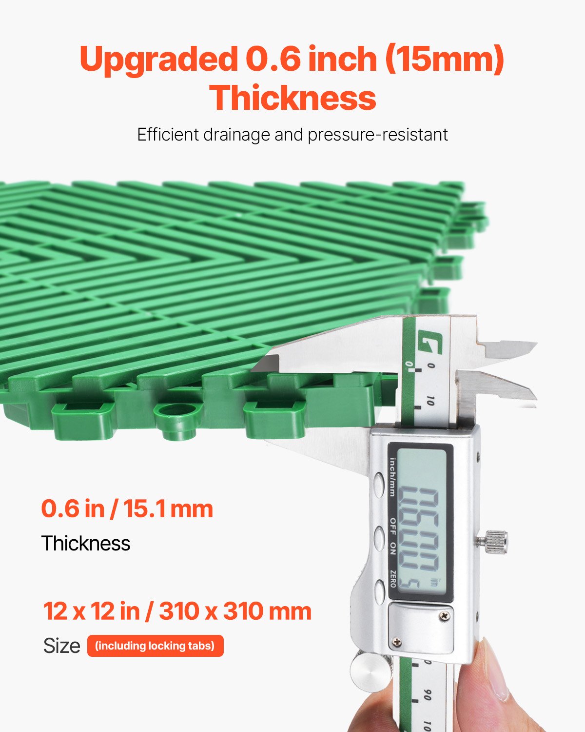 VEVOR ineinandergreifende Drainagematte Duschmatte 31 x 31 cm modulares ineinandergreifende Bodenmatten, 50 Stk. Spleiß-Drainagematten, rutschfeste Drainage-Bodenfliesen, für Garage Garten Grün